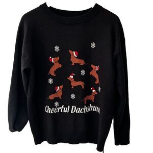 Women's Dachsund Sweater Cheerful Christmas Size Medium Holidays Dog Puppy